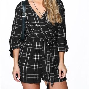 Boohoo Plus checkered playsuit